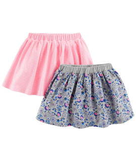 Simple Joys by carters Toddler girls Knit Scooters (Skirt with Built-in Shorts), Pack of 2, Pinkgrey, StripePrint, 3T