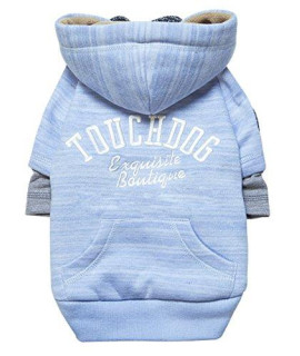 TOUcHDOg Hampton Beach Designer Fashion Ultra-Plush Sand Blasted Pet Dog Hooded Sweater Hoodie Small Blue