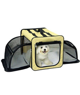 PET LIFE capacious Dual-Sided Expandable Spacious Wire Folding collapsible Lightweight Pet Dog crate carrier House X-Large Khaki