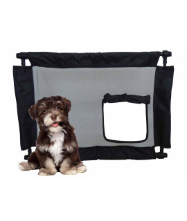 Pet Life Porta-gate Portable Travel Pet gate with Adjustible Length - collapsible Folding cat and Dog gate with Built-in Zippered Pet Door