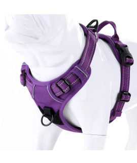 JUXZH Soft Front Dog Harness Best Reflective No Pull Harness with Handle and 2 Leash Attachments