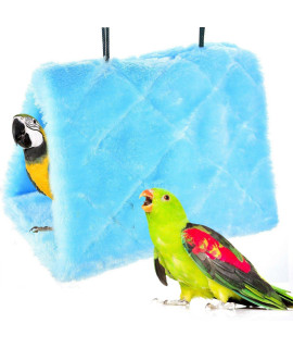 Winter Warm Bird Nest House Shed Hut Hanging Hammock Finch cage Plush Fluffy Birds Hut Hideaway for Hamster Parrot Macaw Budgies Eclectus Parakeet cockatiels cockatoo Lovebird (M, Blue)