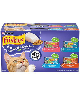 Purina Friskies Canned Cat Food Pate Variety Pack, Seafood & Chicken Pate Favorites, 5.5 Oz (Pack of 40)