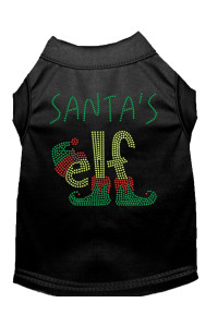 Santas Elf Rhinestone Dog Shirt Black Sm 10