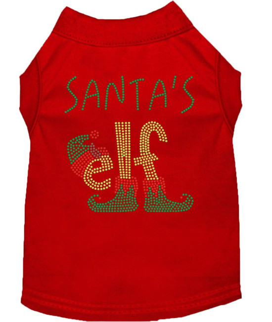 Santas Elf Rhinestone Dog Shirt Red Med 12