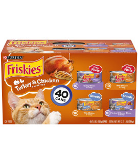 Purina Friskies Gravy Wet Cat Food Variety Pack, Prime Filets & Shreds Turkey & Chicken Favorites - (40) 5.5 Oz. Cans