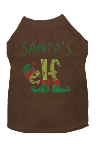 Santas Elf Rhinestone Dog Shirt Brown XL 16