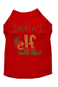 Santas Elf Rhinestone Dog Shirt Red XL 16