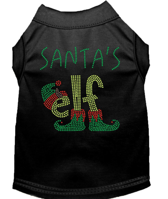 Santas Elf Rhinestone Dog Shirt Black XL 16