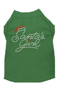 Santas girl Rhinestone Dog Shirt green Sm 10