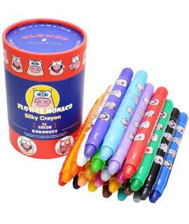 Lebze Washable Jumbo Crayons For Toddlers, 24 Colors Non Toxic Twistable Kokonuzz Silky Crayons Set, Large Crayons For Babies And Kids, Gift For Boys And Girls Back To School Flower Monaco
