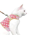 Yizhi Miaow Cat Harness and Leash for Walking Escape Proof, Adjustable Cat Walking Jackets, Padded Stylish Cat Vest Polka Dot Pink, Medium