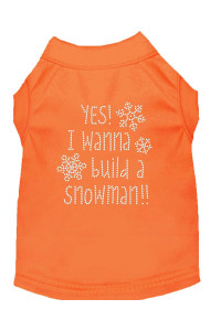 Yes I Want to Build A Snowman Rhinestone Dog Shirt Orange XL 16