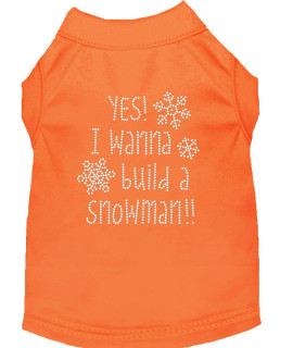 Yes I Want to Build A Snowman Rhinestone Dog Shirt Orange XL 16