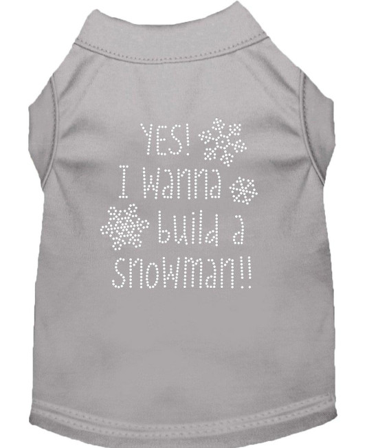 Yes I Want to Build A Snowman Rhinestone Dog Shirt grey Xs 8