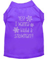 Yes I Want to Build A Snowman Rhinestone Dog Shirt Purple XL 16