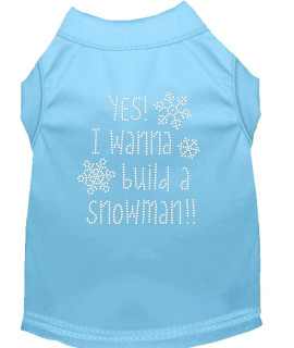 Yes I Want to Build A Snowman Rhinestone Dog Shirt Baby Blue Sm 10