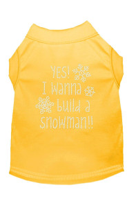 Yes I Want to Build A Snowman Rhinestone Dog Shirt Yellow XL 16