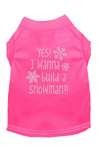 Yes I Want to Build A Snowman Rhinestone Dog Shirt Bright Pink Med 12