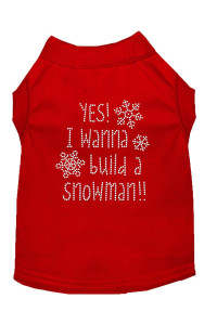 Yes I Want to Build A Snowman Rhinestone Dog Shirt Red Med 12