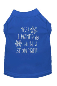 Yes I Want to Build A Snowman Rhinestone Dog Shirt Blue Med 12