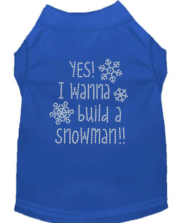 Yes I Want to Build A Snowman Rhinestone Dog Shirt Blue Med 12