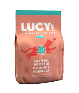Lucy Pet Products Formulas for Life - Sensitive Stomach & Skin Dry Cat Food, All Breeds & Life Stages - Salmon, Pumpkin, & Quinoa, 4 LB Bag
