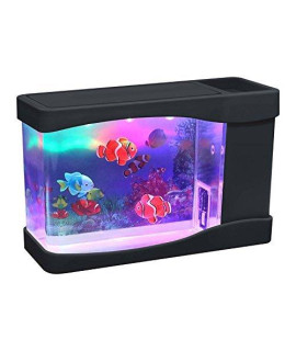 Playlearn Mini Aquarium Artificial Fish Tank With Moving Fish - Usbbattery Powered - Fake Aquarium Toy Fish Tank With 3 Fake Fish