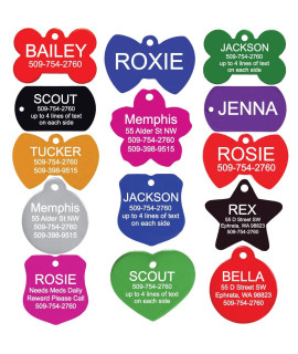 Gotags Custom Engraved Pet Id Tags For Dogs And Cats, Personalized On Both Sides, Many Tag Shapes Including Bone, Heart, Bow Tie, Star, Round And Badge