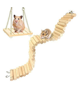 Hamiledyi Hamster Bridge Suspension Ladder Wooden Swing Cage Toy for Small Animal Hamster Gerbil