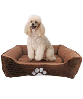 long rich Reversible Rectangle Pet Bed with Dog Paw Printing Medium, New Coffee, by Happycare Textiles