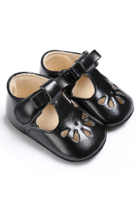 BENHERO Infant Baby girls Mary Jane Flats Shoes with Bowknot Non Slip Soft Sole PU Leather First Walker cirb Shoes Toddler Princess Wedding Dress Shoes(6-12 Months Infant),c-Black