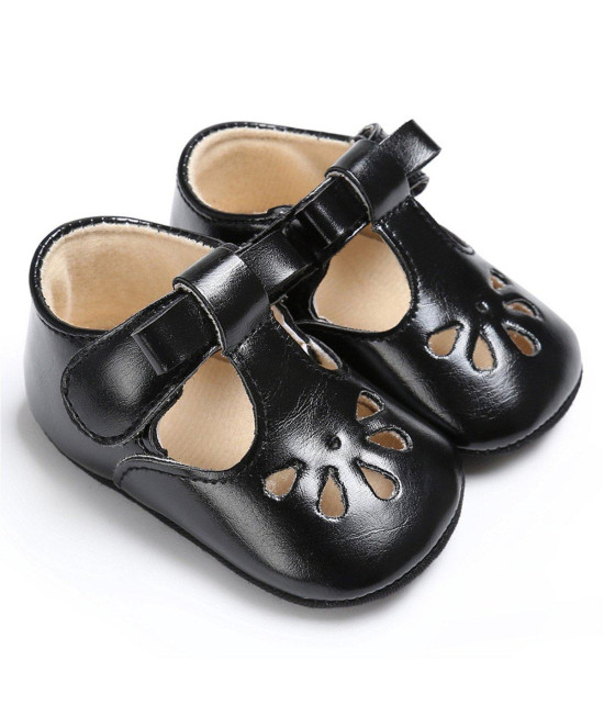 BENHERO Infant Baby girls Mary Jane Flats Shoes with Bowknot Non Slip Soft Sole PU Leather First Walker cirb Shoes Toddler Princess Wedding Dress Shoes(6-12 Months Infant),c-Black