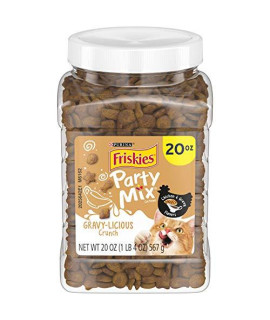 Purina Friskies Made in USA Facilities Cat Treats, Party Mix Crunch Gravylicious Chicken & Gravy Flavors - 20 oz. Canister