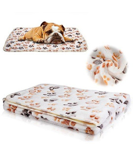 Innext Puppy Blanket Pet Cushion Small Dog Cat Bed Soft Warm Sleep Mat Pet Dog Cat Puppy Kitten Soft Blanket Doggy Warm Bed Mat Paw Print Cushion (Xxl White)