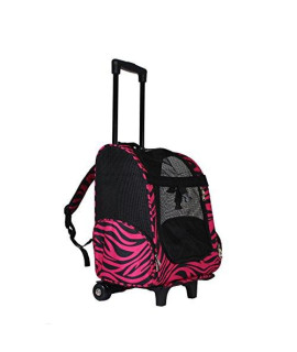 World Traveler Womens 18 Rolling Pet carrier Backpack convertible-Fuchsia Black Zebra One Size