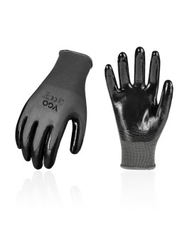Vgo 10-Pairs Safety Work gloves, gardening gloves, Non-slip Nitrile coating, Dipping gloves (Size M, gray, NT2110)