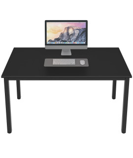 Dlandhome 47 Inches Medium Computer Desk, Composite Wood Board, Decent And Steady Home Office Deskworkstationtable, Bs1-120Bb Black Walnut And Black Legs, 1 Pack