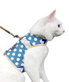 Yizhi Miaow Cat Harness and Leash for Walking Escape Proof, Adjustable Cat Walking Jackets, Padded Stylish Cat Vest Polka Dot Blue, Large