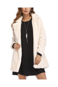 Remelon Womens Long Sleeve Winter Warm Lapel Fox Faux Fur coat Jacket Overcoat Outwear with Pockets White XXL
