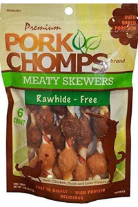Pork Chomps Premium 6CT Meaty Skewers, Brown