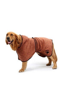 Bonawen Dog Bathrobe Soft Super Absorbent Luxuriously 100% Microfiber Dog Drying Towel Robe With Hood/Belt For Extra Large,Large,Medium,Small Dogs (Brown,Xl)