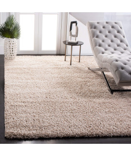 SAFAVIEH california Premium Shag collection 53 Square Beige Sg151 Non-Shedding Living Room Bedroom Dining Room Entryway Plush 2-inch Thick Area Rug
