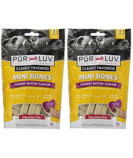 Pur Luv Mini Bones for Dogs, Peanut Butter Flavor, 6 oz Per Pack (2 Pack)