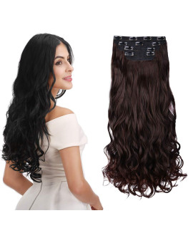 Reecho 24 Curly Wavy 4 Pieces Set Thick Clip In On Hair Extensions Dark Brown