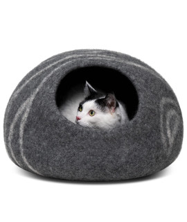 MEOWFIA Premium Felt cat Bed cave - Handmade 100% Merino Wool Bed for cats and Kittens (Dark Shades) (Medium Midnight Onyx)