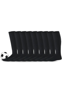Youth To Adult Unisex Soccer Athletic Sports Team Cushion Socks 9-Pairs (Youth (5-7), Black)