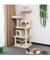 Bewishome Cat Tree With Sisal Scratching Posts, 2 Condos, Plush Perches, Jingly Balls And Hammock, Cat Condo Tower Furniture Kitty Kitten Activity Center Pet Play House Beige Mmj01M