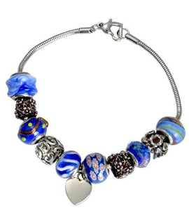 Memorial Gallery Nightfall Blue Remembrance Bead Pet Heart Urn Charm Bracelet, 8"