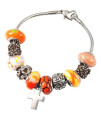 Memorial Gallery Sunset Orange Remembrance Bead Pet Cross Urn Charm Bracelet, 8"